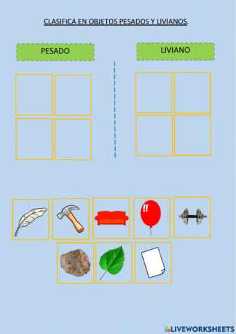 ¿Que objetos son pesados y livianos?