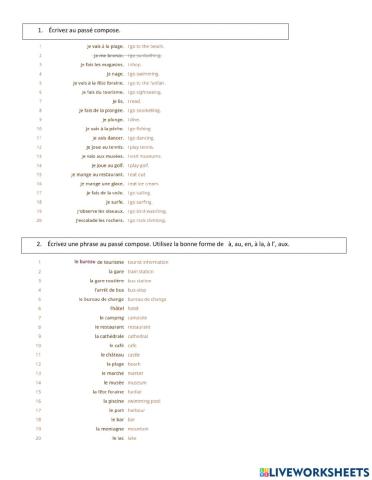 Le passé composé - voyage en vacances