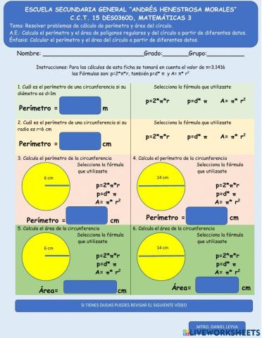 Cálculo de perímetro y área del círculo