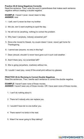 Practice 20.4I Using Negatives Correctly