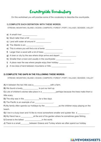 Countryside vocabulary