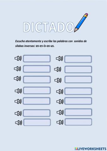 Dictado palabras con inversas as-es-is-os-us
