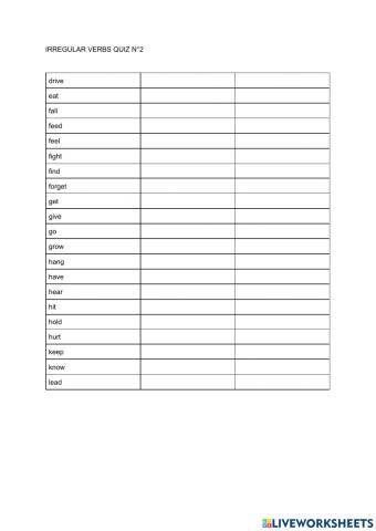 Irregular verbs Quiz 2