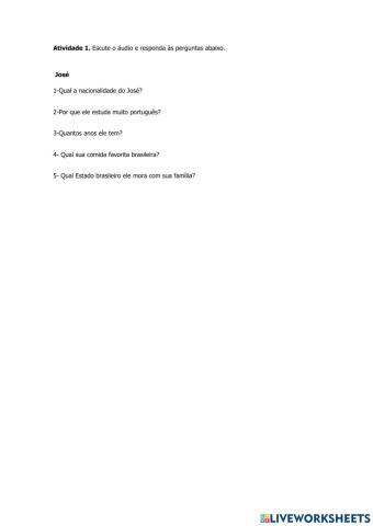 Nacionalidade - idade - comida preferida