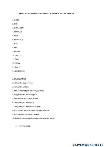 Stopniowanie przymiotnika kl. vi