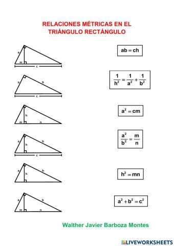 Relaciones Métricas en el Triángulo Rectángulo I