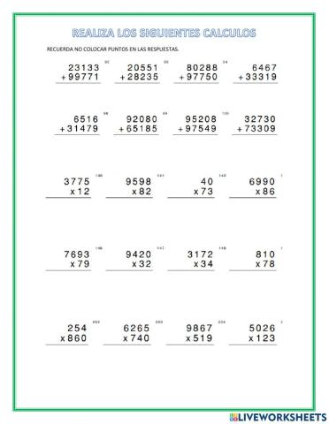 Calculo de operaciones basicas