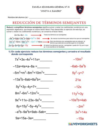 Reducción de términos semejantes
