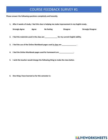 4 Week Course Feedback Survey
