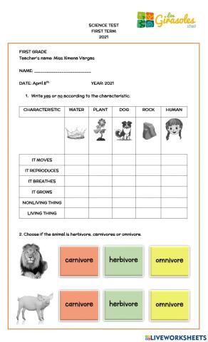 Science test 1st term