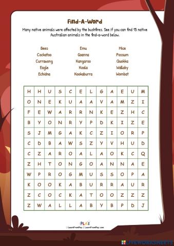 Fire Wombat - Find-A-Word