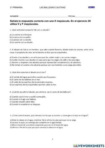 Cuestionario de las ballenas cautivas