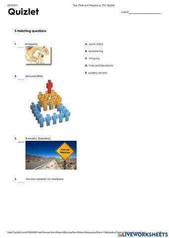 Pride and Prejudice, p. 79 Vocabulary Quiz (Quizlet)