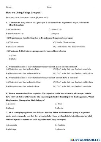 Classification of living things
