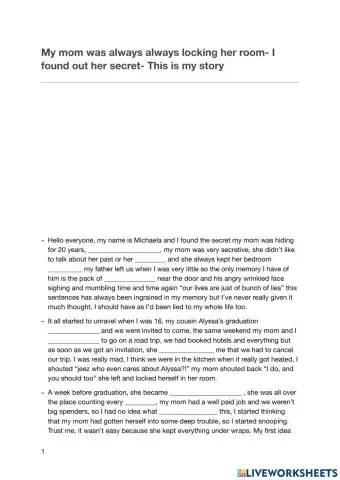 My mom was always locking her room- I found out her secret- Video comprehension