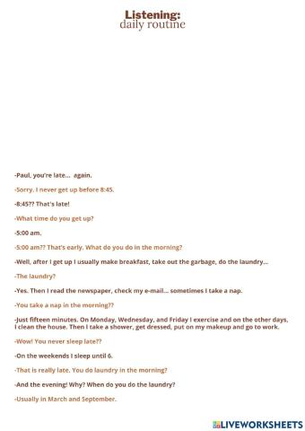 Listening: daily routine