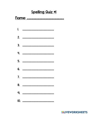 Spelling Quiz Second Grade