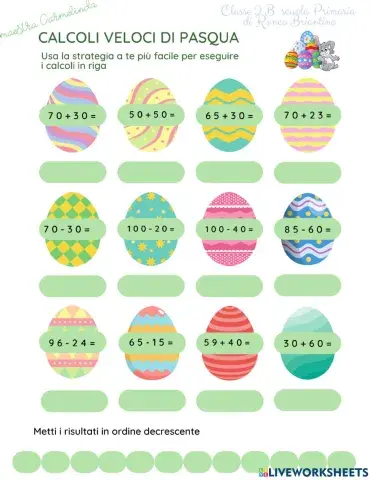 Operazioni in riga  pasquali 2