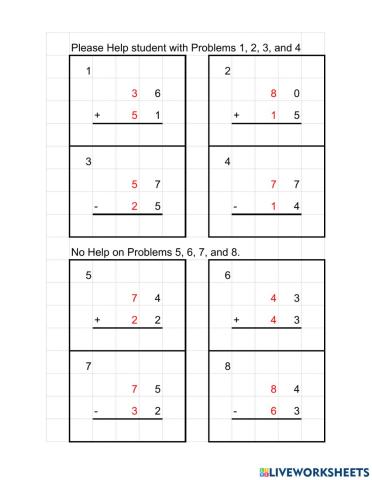 Addition and Subtraction No Regroup April 26