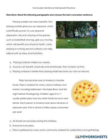 Conclusion Sentence HW Practice