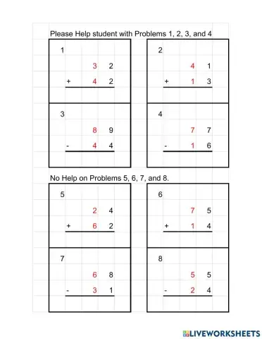 Addition and Subtraction No Regroup May 12