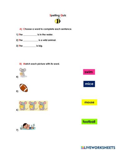 Spelling quiz (lists 1 and 2)