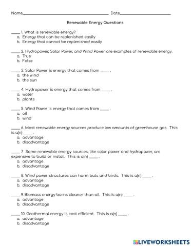 Renewable Energy Questions