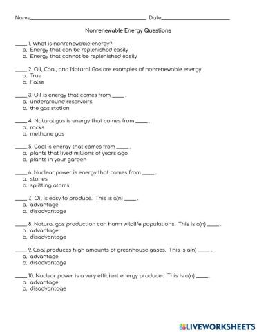 Nonrenewable Energy Questions