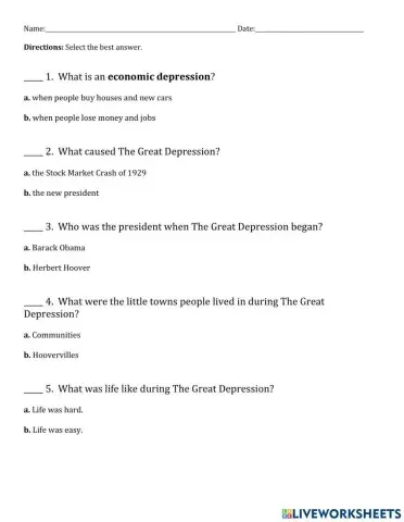 Great Depression Questions
