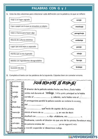 Palabras con G y J