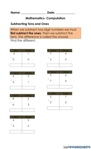Subtracting Tens and Ones
