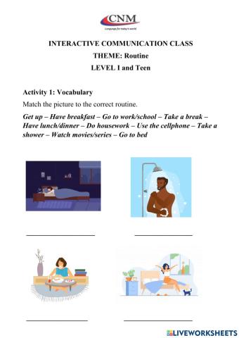 Communitive Activity - Routine - Time - Adults Level I and Teen