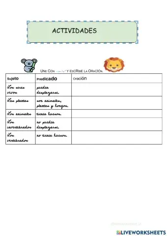 Sujeto y predicado repasando los seres vivos.