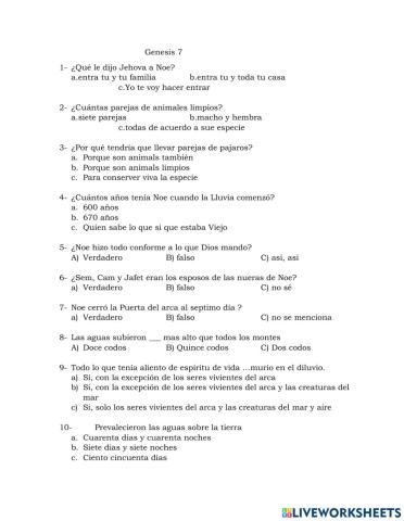 Preguntas sobre Genesis capitulo 7
