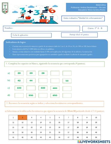 Guía de matemática, marzo