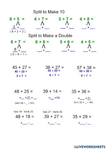 Addition Split to Make 10 or a Double and Compensation Strategy