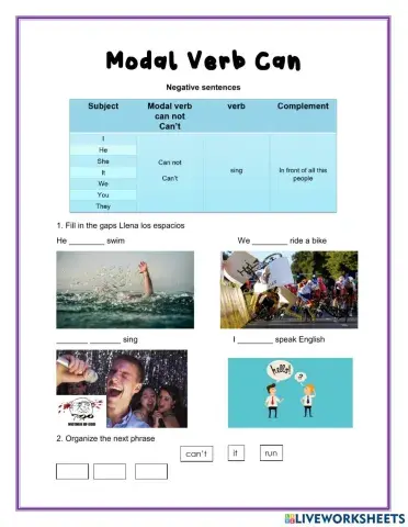 Modal verb can negative sentences