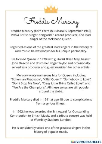 Freddie Mercury and Bohemian Rhapsody (Past)