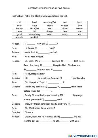 Greetings introductions leave taking