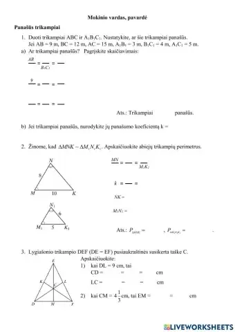 Panašieji trikampiai I kl.