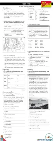 Test Time Go Getter 1 Mid Term Test units 1-4