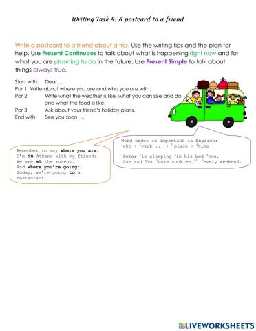 Writing: Postcard about a trip