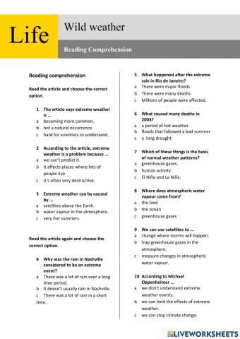 Reading comprehension - life