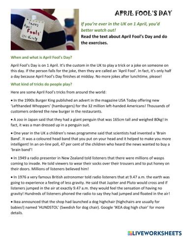 April Fools Day Reading Activity