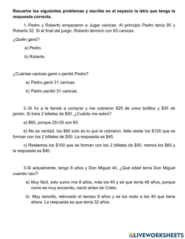 Problemas de suma y resta