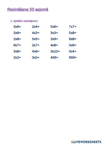 Reizināšana 50 apjomā