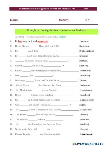 Ejercicios de Perfecto 06 Desplegable