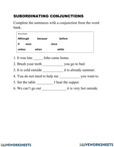 Complex Sentences Using Subordinating conjunctions