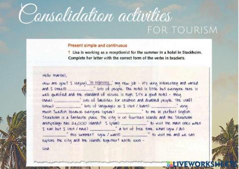 Consolidation activities for tourism