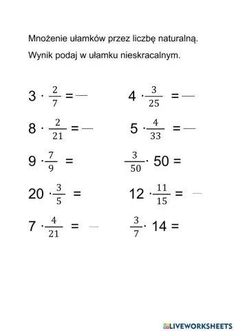 Mnożenie ułamka przez liczbę naturalną